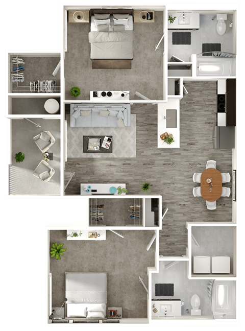 Floor plan for 2 beds, 2 baths, 1123 sqft
